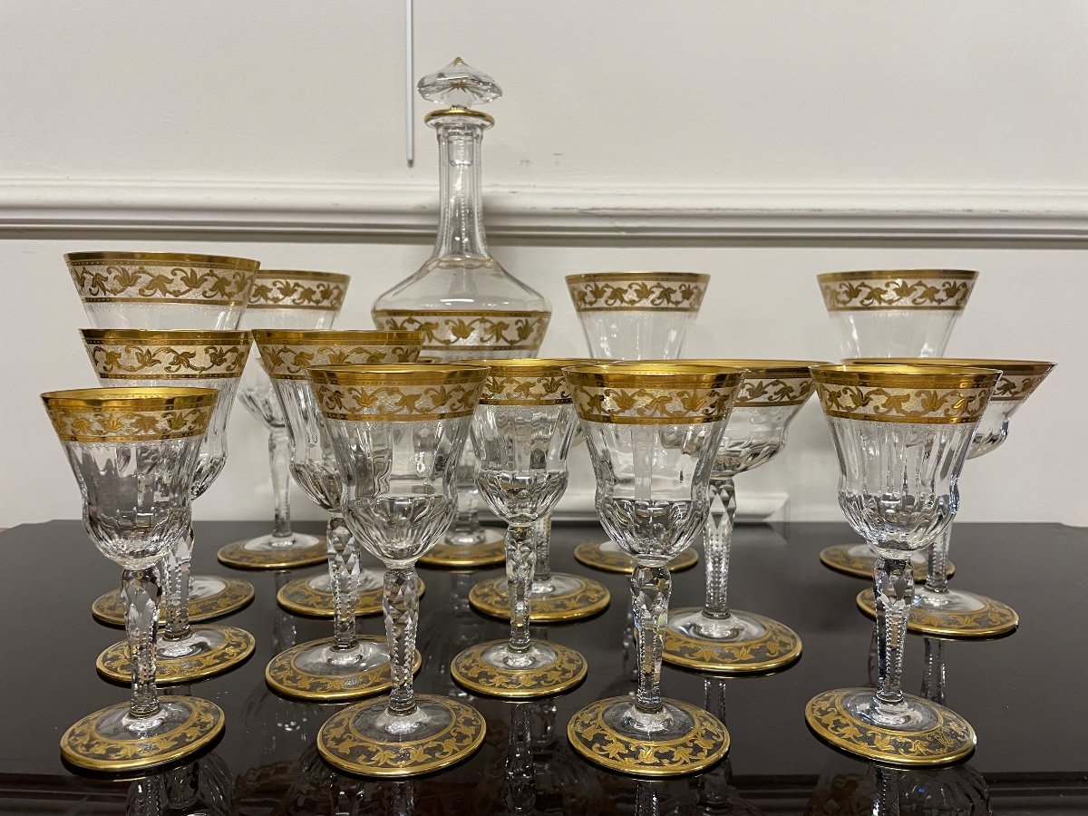 Saint Louis - Callot Gold Crystal Model 4 Wine Glasses H: 13.5 Cm Thistle-photo-5